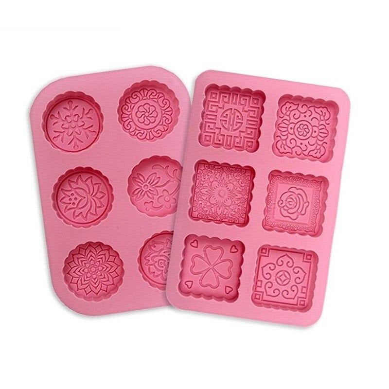 3D Round & Square 6-Cavity Silicone Soap Mold Making Cake